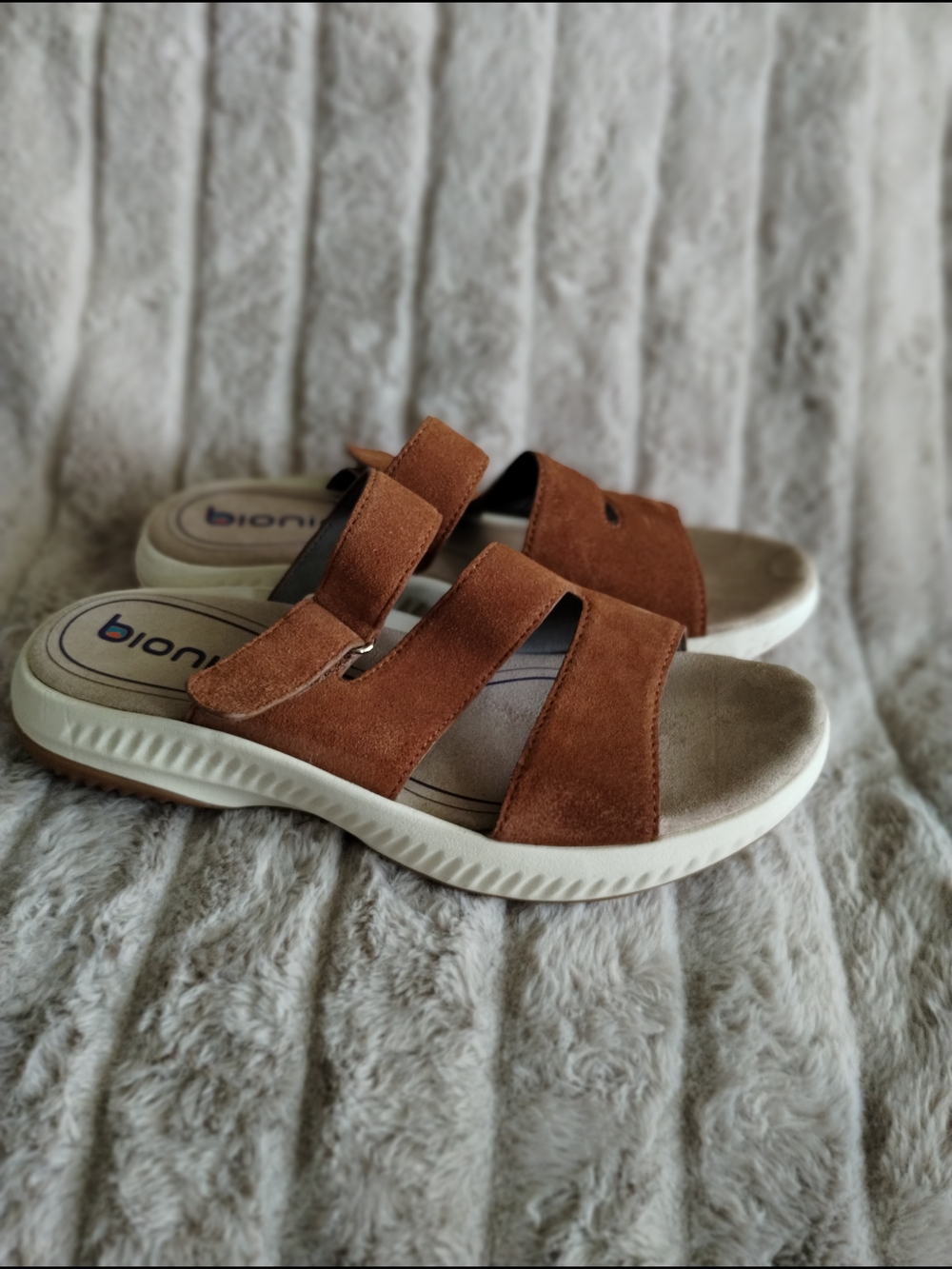 bionica Leather Strap Slide Sandals Brown Comfort Slides Women’s 10M